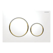 PLACCA DI COMANDO DUE TASTI MODELLO SIGMA 20 - PLACCA E TASTI: BIANCO - ANELLI DESIGN: DORATO  - GBR