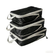 Set di trasporto per viaggio 3 pezzi con borse compressibili, borse di trasporto portatili con grande capacità, borse di imballaggio e organizzazione per bagagli, leggero, compressibile e spazievitore (nero).
