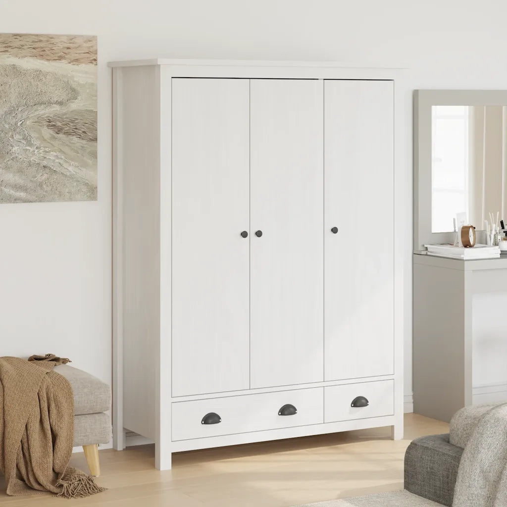 Armadio a 3 Ante Hill Bianco 127x50x170 cm in Legno di Pino