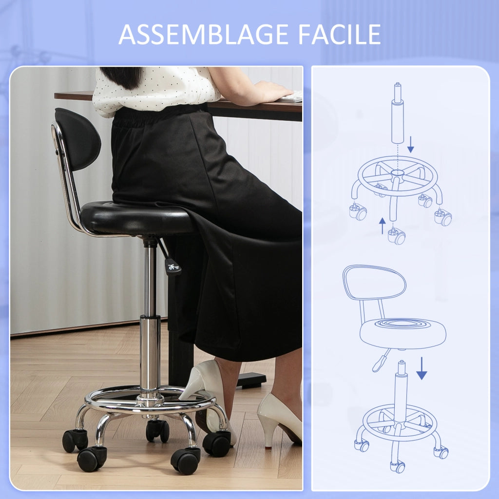 Sgabello girevole 360¡ã con rotelle e schienale ¨C Xylo ¨C altezza regolabile 70-86 cm, nero