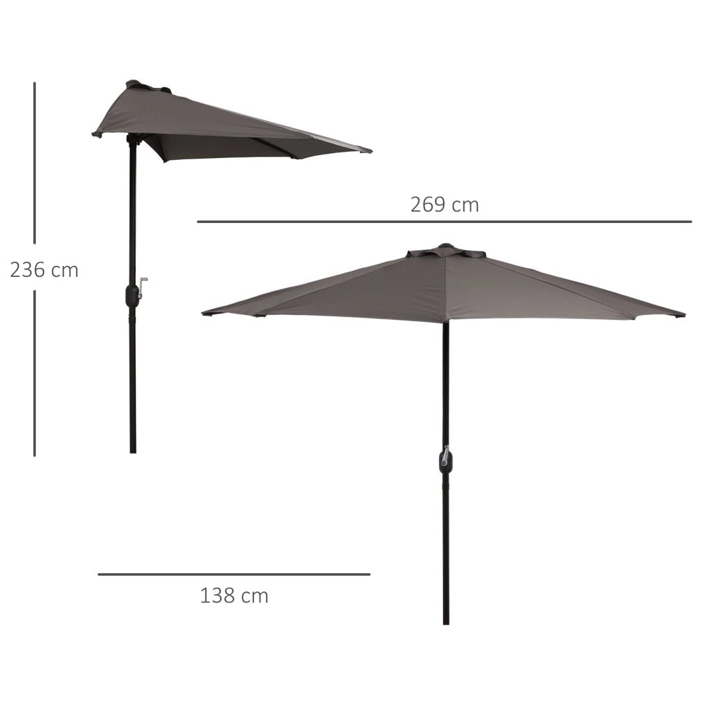 Ombrellone da giardino semicircolare ¨C zephmum ¨C grigio 269x138x236 cm