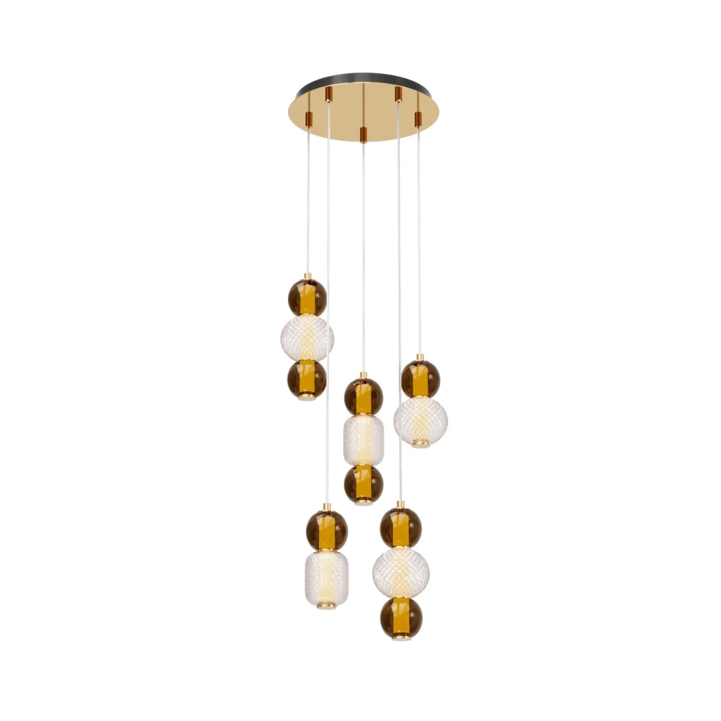 Maytoni Lampadario Sospensione Moderna Drop 5 luci LED integrato oro metallo vetro