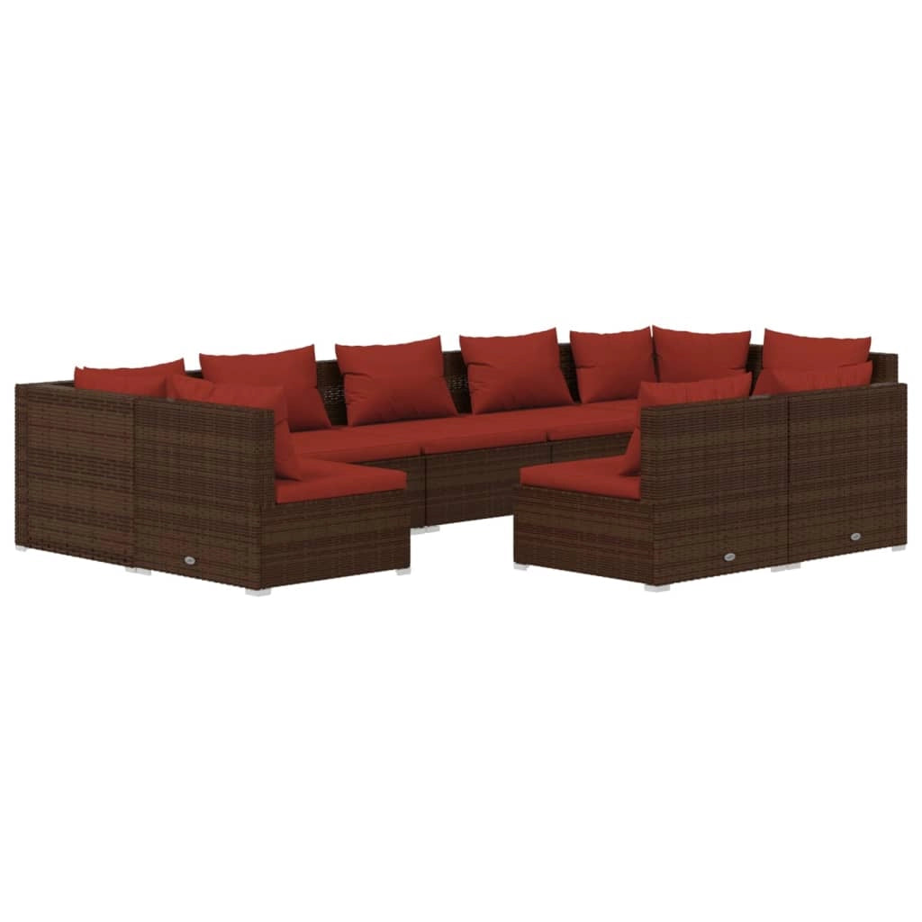 Set di mobili da giardino 9 pz con cuscini marrone in polyrattan 02_0018053