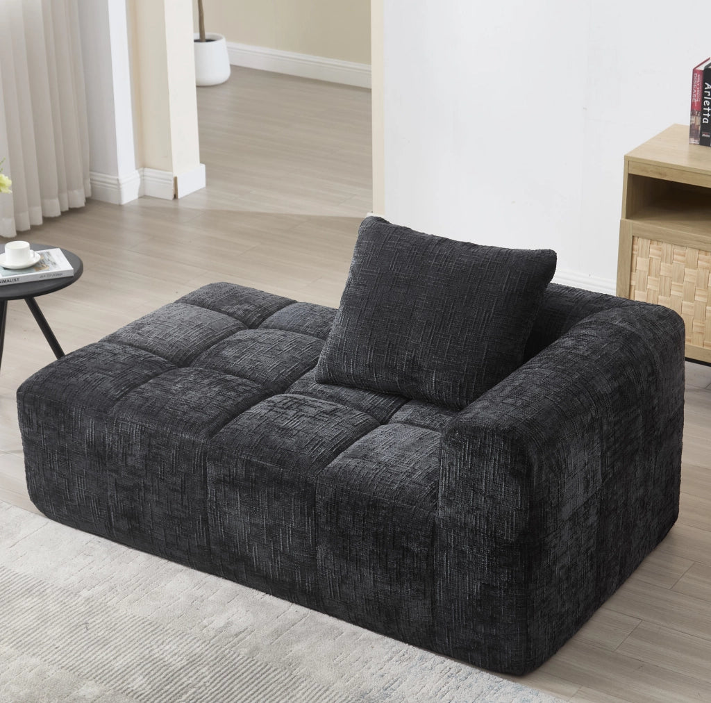 Divano chaise longue in ciniglia nero con tasche laterali