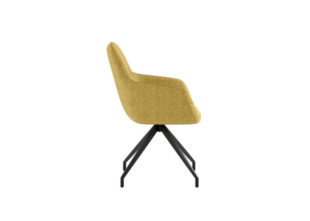 Sedia da pranzo girevole Gaia design moderno a conchiglia con rivestimento in tessuto giallo e struttura in metallo nero - OM