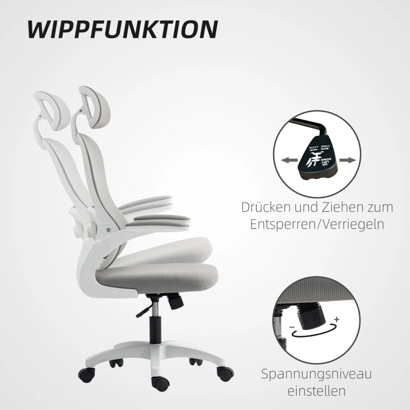 SEDIA UFFICIO ergonomica con schienale in rete grigio, braccioli ribaltabili