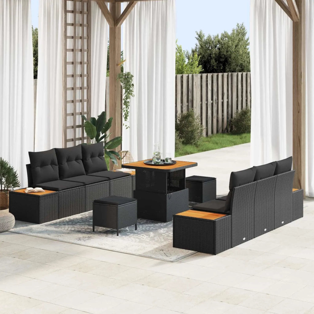 Set Divano da Giardino con cuscino 9 pcs Nero Poly Rattan 3364814