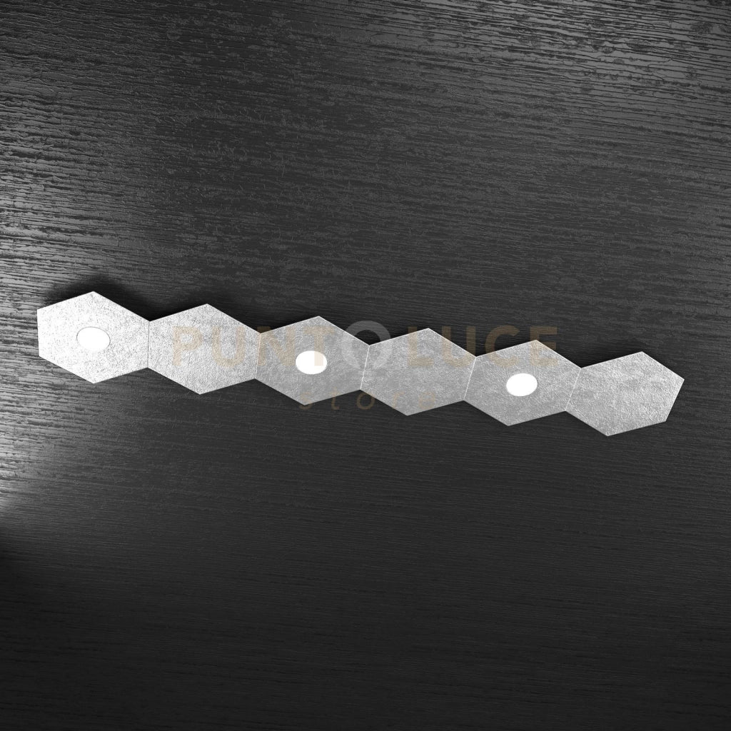 HEXAGON APPLIQUE-PLAFONIERA 3 LUCI + 3 DECORATIVO FOGLIA ARGENTO 1142-3L3D-FA