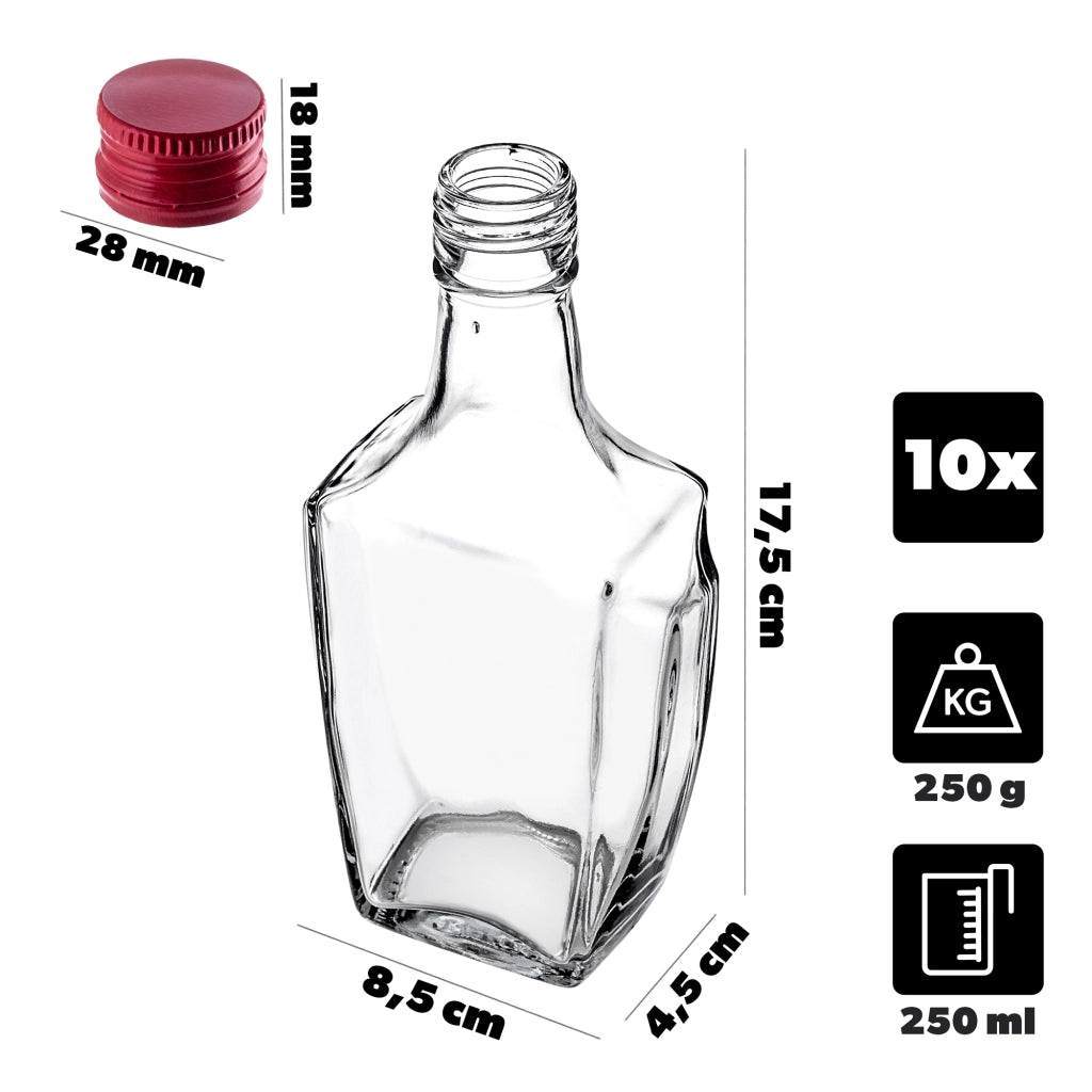 KADAX Bottiglia in Vetro per Tintura 250ml Con Tappo Rosso 10pz.