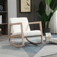 Sedia a Dondolo con Cuscini per Seduta e Schienale, in Legno, Pile e Schiuma, 60x81x71 cm, Crema