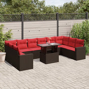 Set Divani da Giardino 11 pz con Cuscini Marrone in Polyrattan 3267524