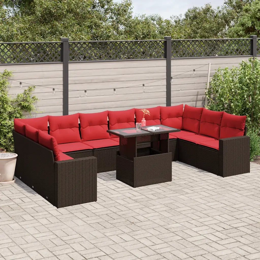 Set Divani da Giardino 11 pz con Cuscini Marrone in Polyrattan 3267524