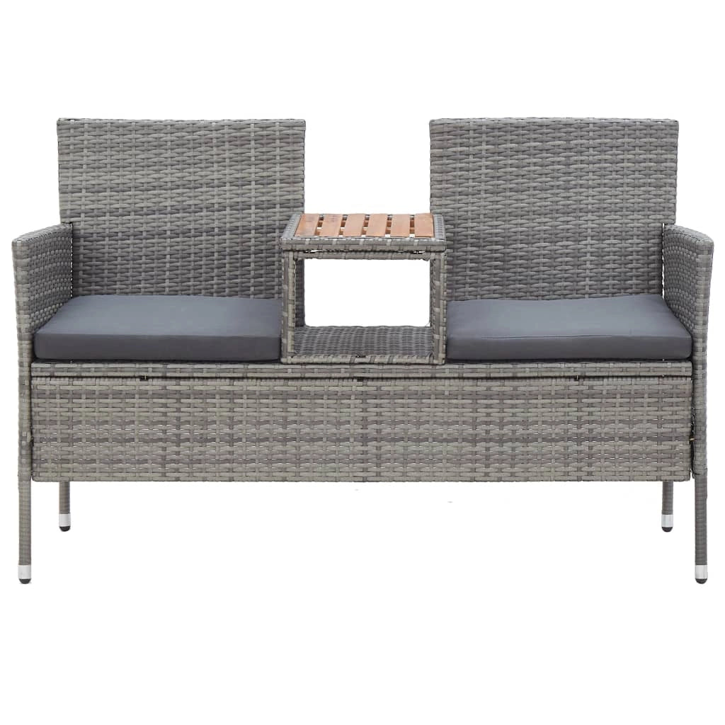 Panca da giardino mobili da esterno per patio terrazza 2 posti e tavolo da tè 143 x 65 x 88 cm resina intrecciata grigia 02_0011310
