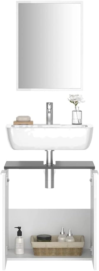 Set mobili bagno Otis, Bianco, 58 cm, composto da specchio da bagno e mobile sottolavabo