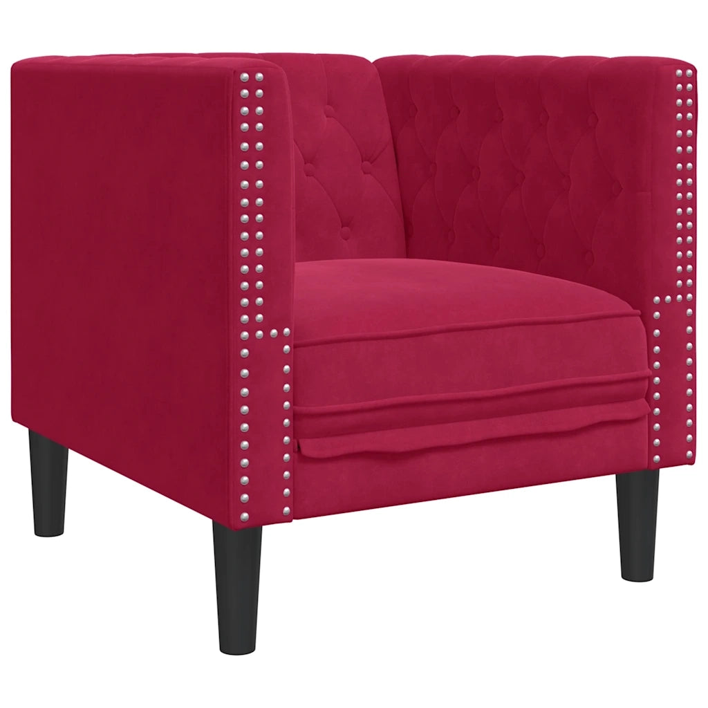 vidaXL Poltrona Chesterfield Rosso Vino in Velluto