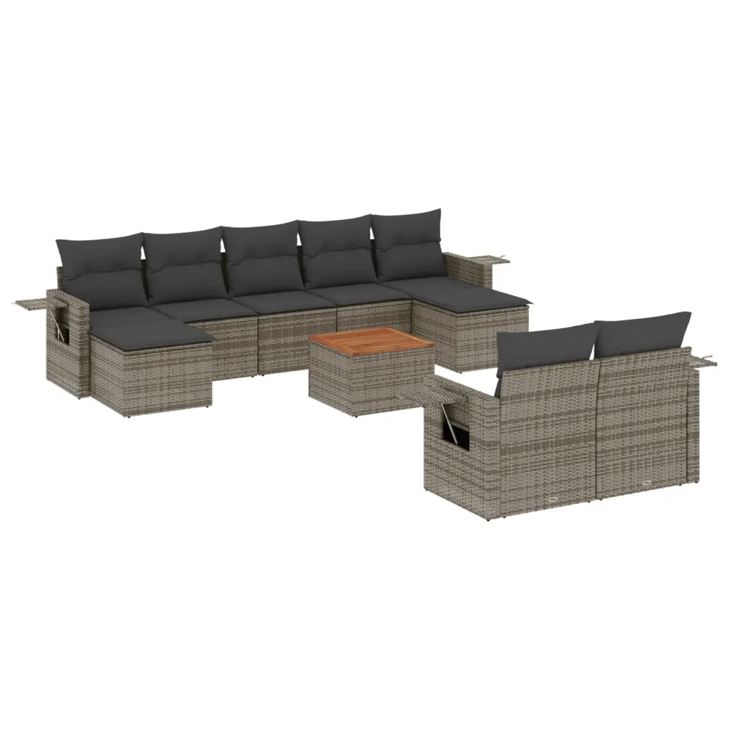 Set Divano da Giardino 10 pz con Cuscini Grigio in Polyrattan 3224779