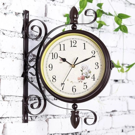 Clessidra a doppia faccia stile retro antico con design in acciaio inossidabile - Orologio stazione a batteria alimentato con cifre arabe per giardini, corridoi e stazioni