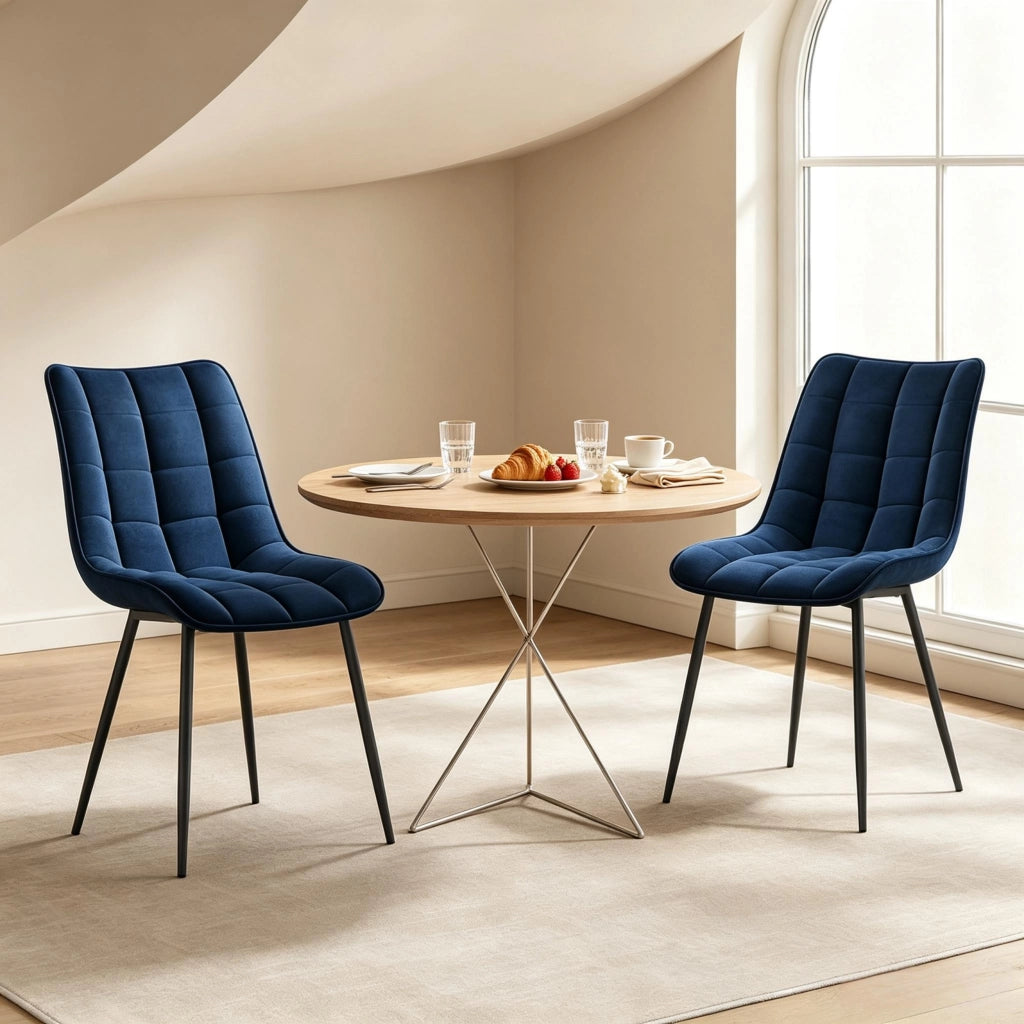 Set di 2 sedie da pranzo imbottite con schienale ergonomico in velluto e metallo blu