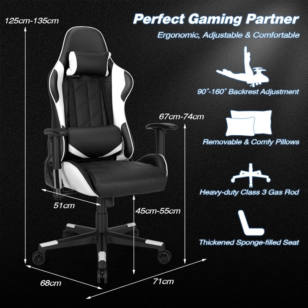 Sedia Gaming, Sedia Girevole con Regolabile Confortevole Supporto Poggiatesta e Lombare, Sedia Computer Comodo Materiale in Cotone di Alta Qualità, Carico di 150 kg, 3 Colori (bianco)