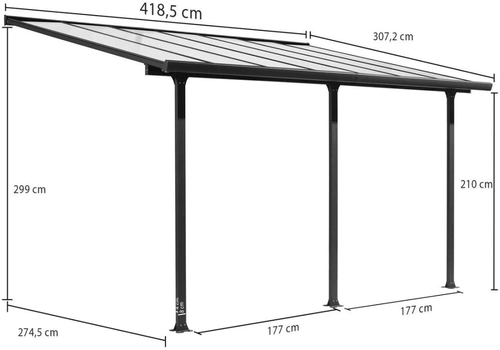 Tettoia Foresta veranda in alluminio e policarbonato 307x420