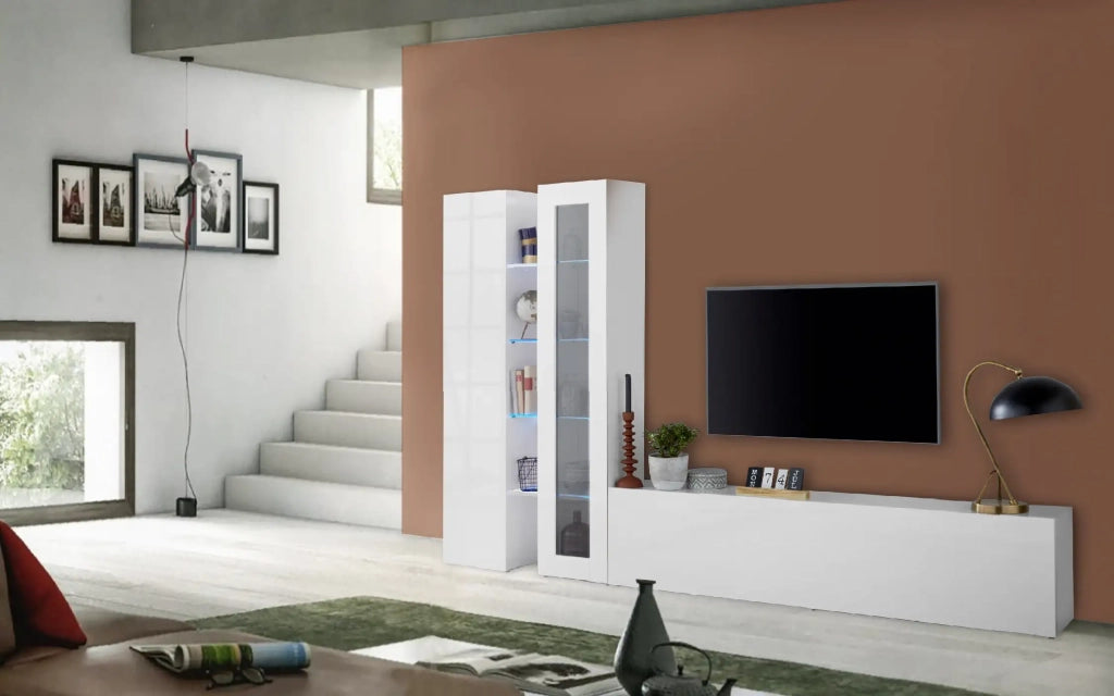 Parete attrezzata bianca moderna mobile TV armadio vetrina Elco WH
