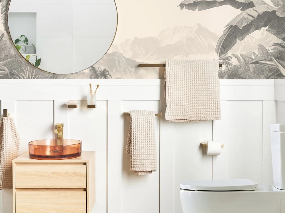 Set di 6 Accessori da bagno in alluminio oro con bicchiere e portasapone minimalisti