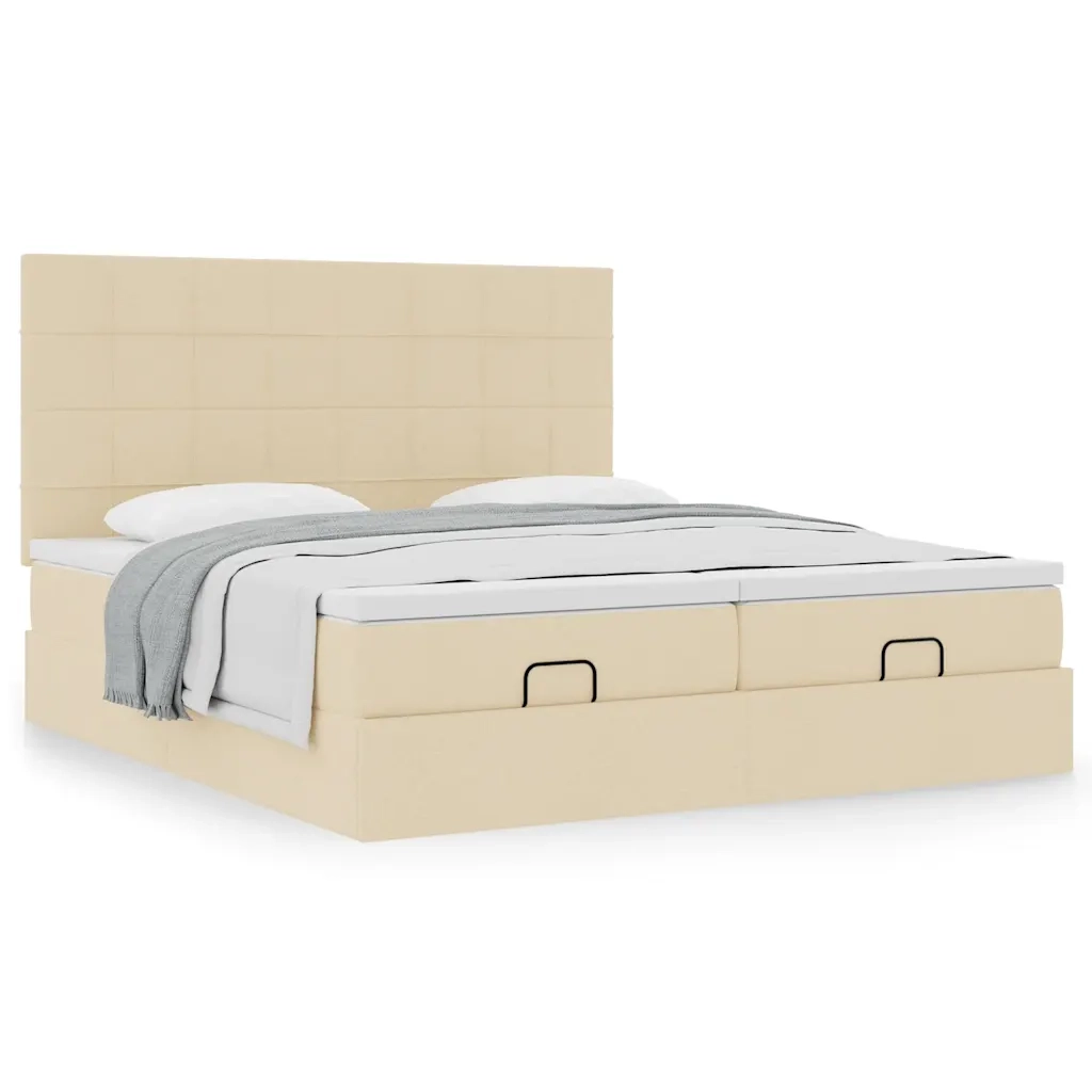 Struttura Letto Pouf con Materassi Crema 160x200 cm in Tessuto 3313690