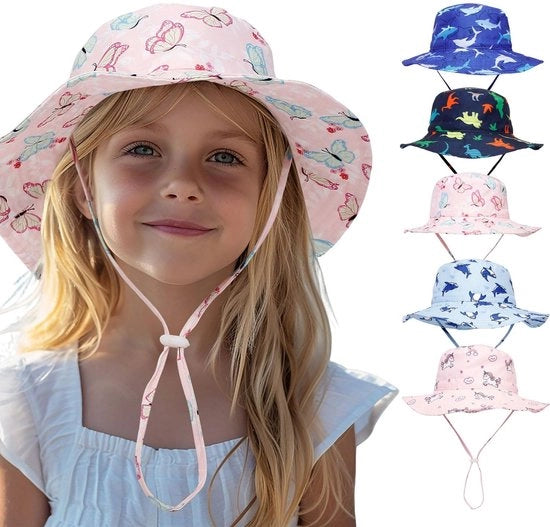 Cappello per bambini con protezione UV - adattabile - con cinturino - stampa cartoon - misura testa 52-54 cm