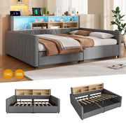 Letto contenitore 140x200 in lino grigio con luce LED regolabile