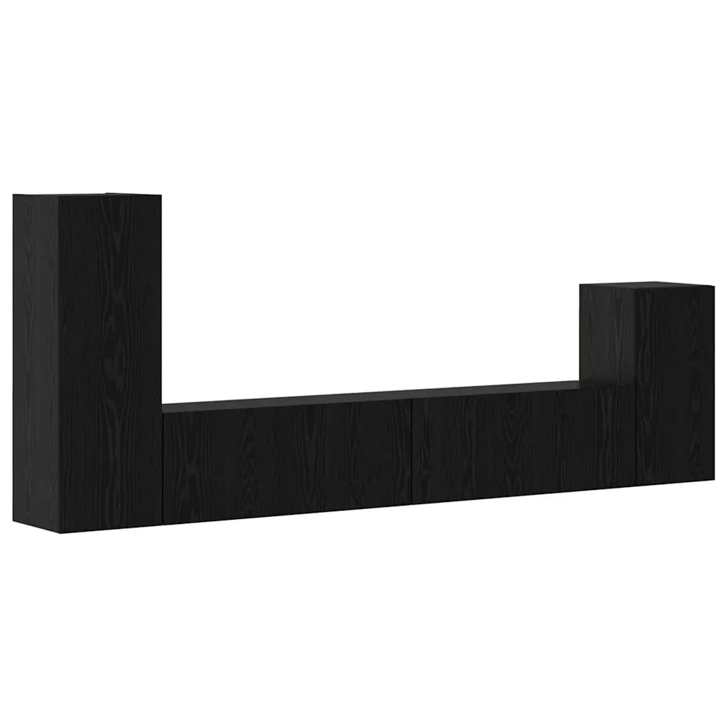 Mobile TV da Parete 3 pcs Rovere Nero Legno multistrato