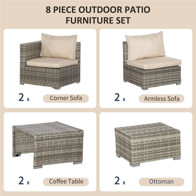 SALOTTO DA GIARDINO IN RATTAN  CON POLTRONE TAVOLINI E SGABELLI BEIGE E GRIGIO