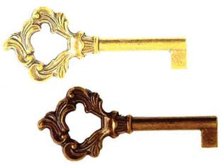 CHIAVI PER MOBILI BAROCCO IN ZAMA- - mm.74 lunghezza gambo mm.35 - oro lucido - 5 pezzi