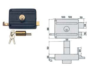 SERRATURA DA PORTONCINO CATENACCIO E SCR. DOPPIO CILINDRO FISSO 210DCF  mm.50 (210/DCF)    ICSA