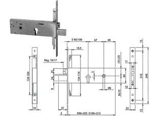 SERRATURA DA INFILARE TRIPLICE CON CIL. EUROPEO P/FASCE MM.64 H 96312  mm.90 (963120902)    ISEO