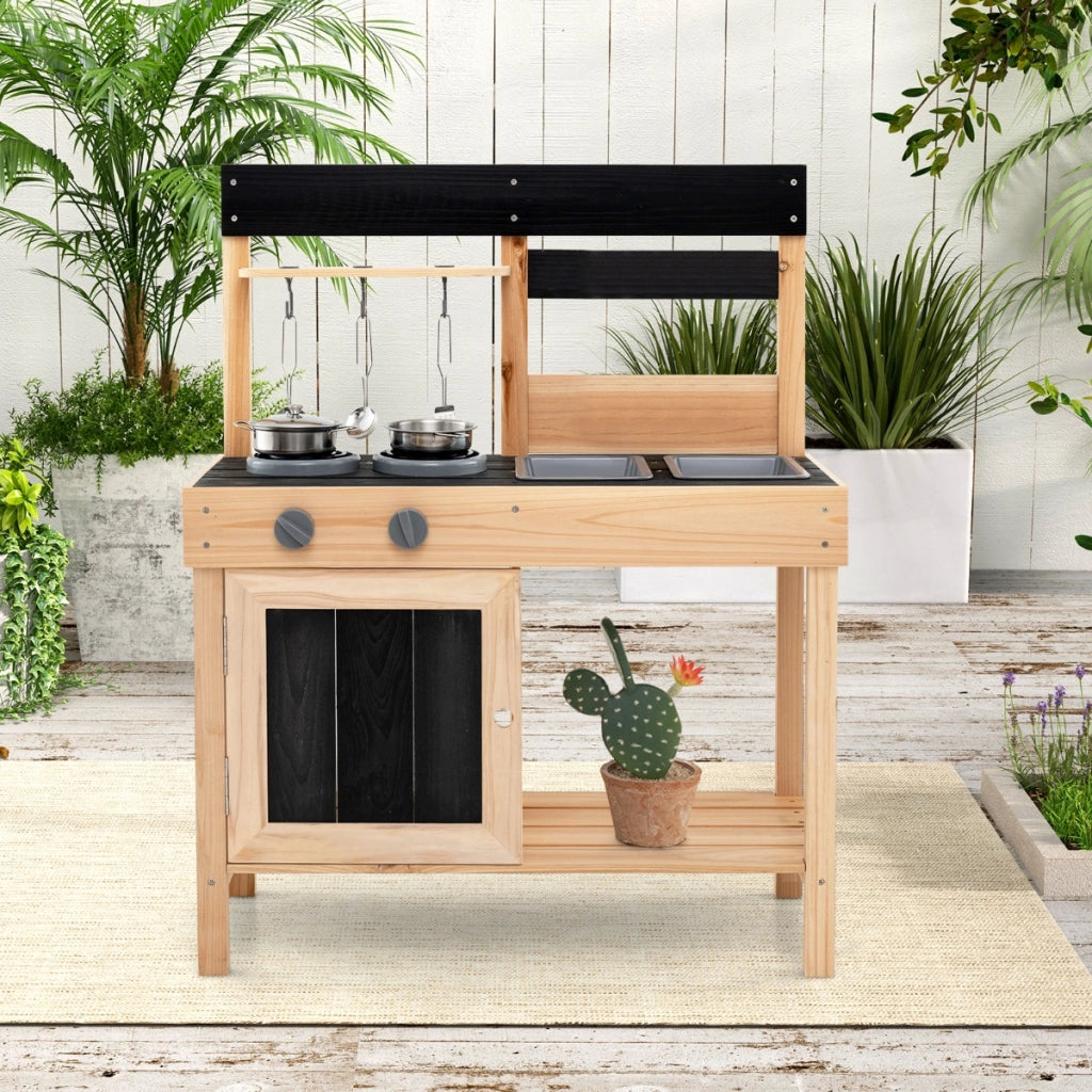 Cucina da esterno per bambini con 2 lavandini removibili, Set da cucina per bambini da cucina con spazio Naturale