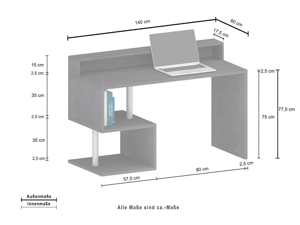 Scrivania a Giorno 140x60x92,5 cm Esse Report Grigio