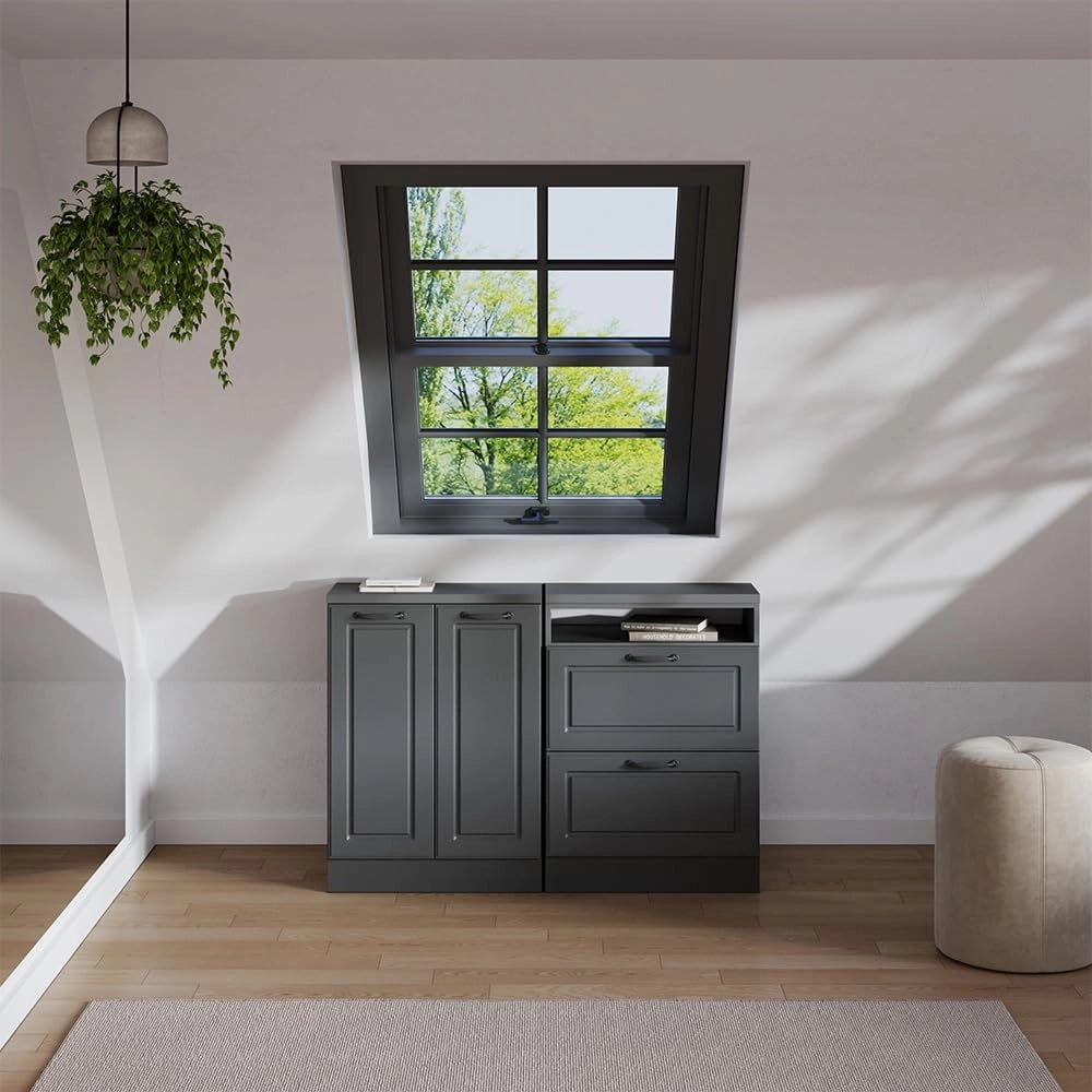 Set di mobili sottotetto Rion, Antracite casa di campagna, 120 cm Set di 2 carcasse armadio profondità 60 cm, adatto per il salvaspazio sotto tetti spioventi