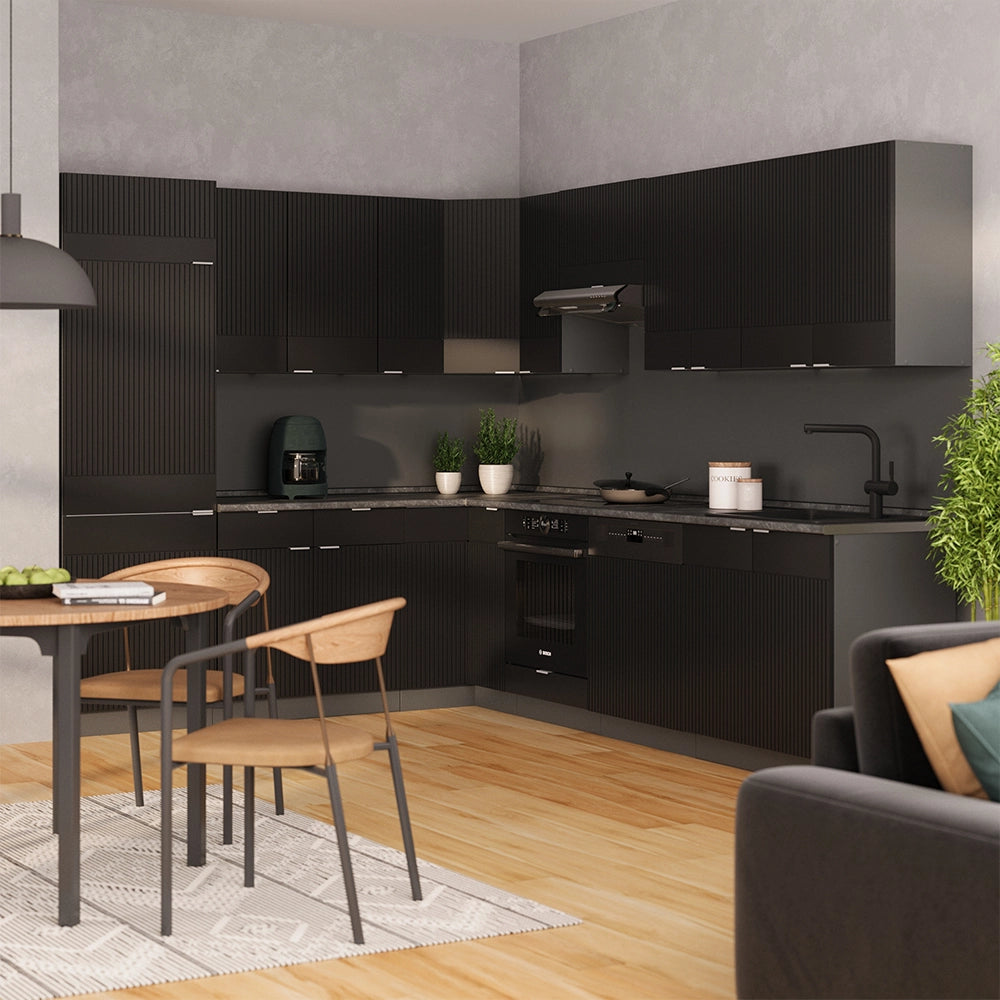 Vicco Cucina angolare completa Nero a righe/antracite 227 x 60 cm senza piano di lavoro