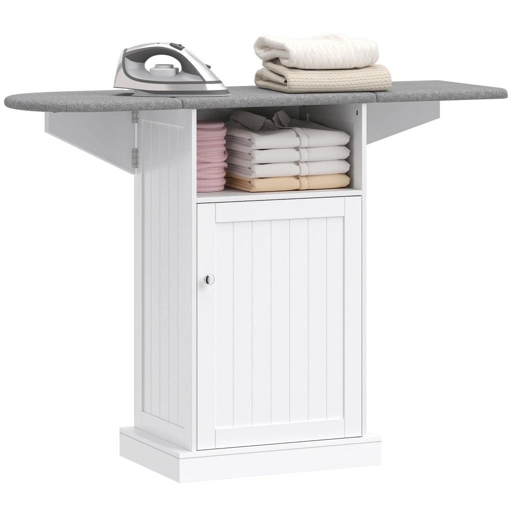 Mobile Asse da Stiro Pieghevole con Armadietto e Rotelle ¨C Zephmum ¨C Bianco Grigio 121x37x89