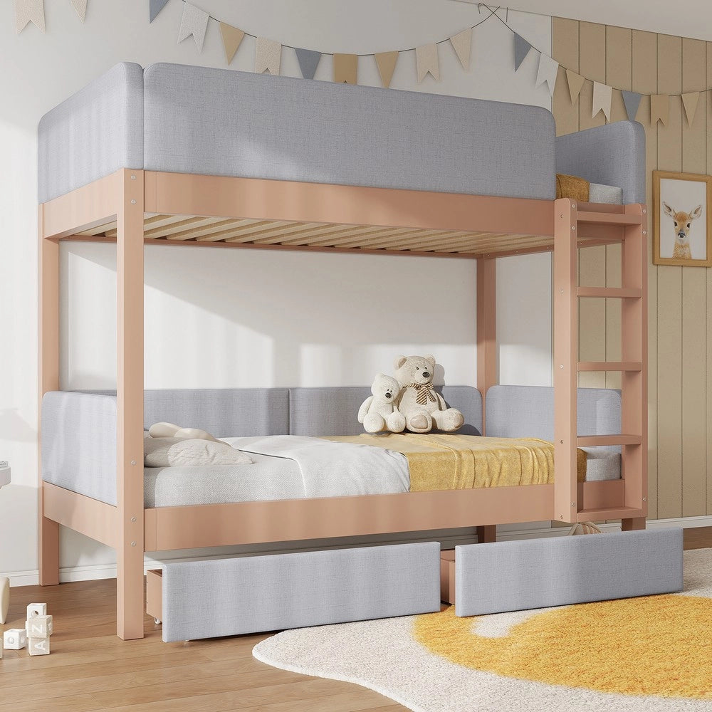 Letto a Castello per Bambini con Cassetti e Rete a Doghe ¨C Xylo ¨C Legno, Grigio/Naturale, 90x200cm