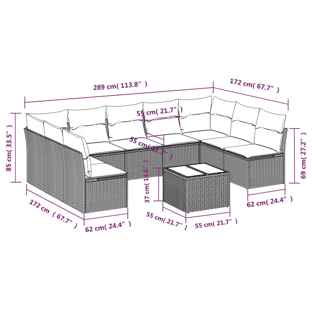 Set Divani da Giardino 10pz con Cuscini in Polyrattan Nerocod mxl 90622