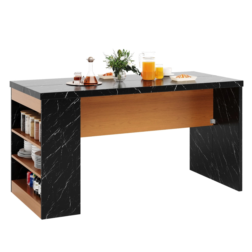 Isola cucina 155x80x90 cm con illuminazione LED, prese e 3 ripiani aperti, piano da 40 mm