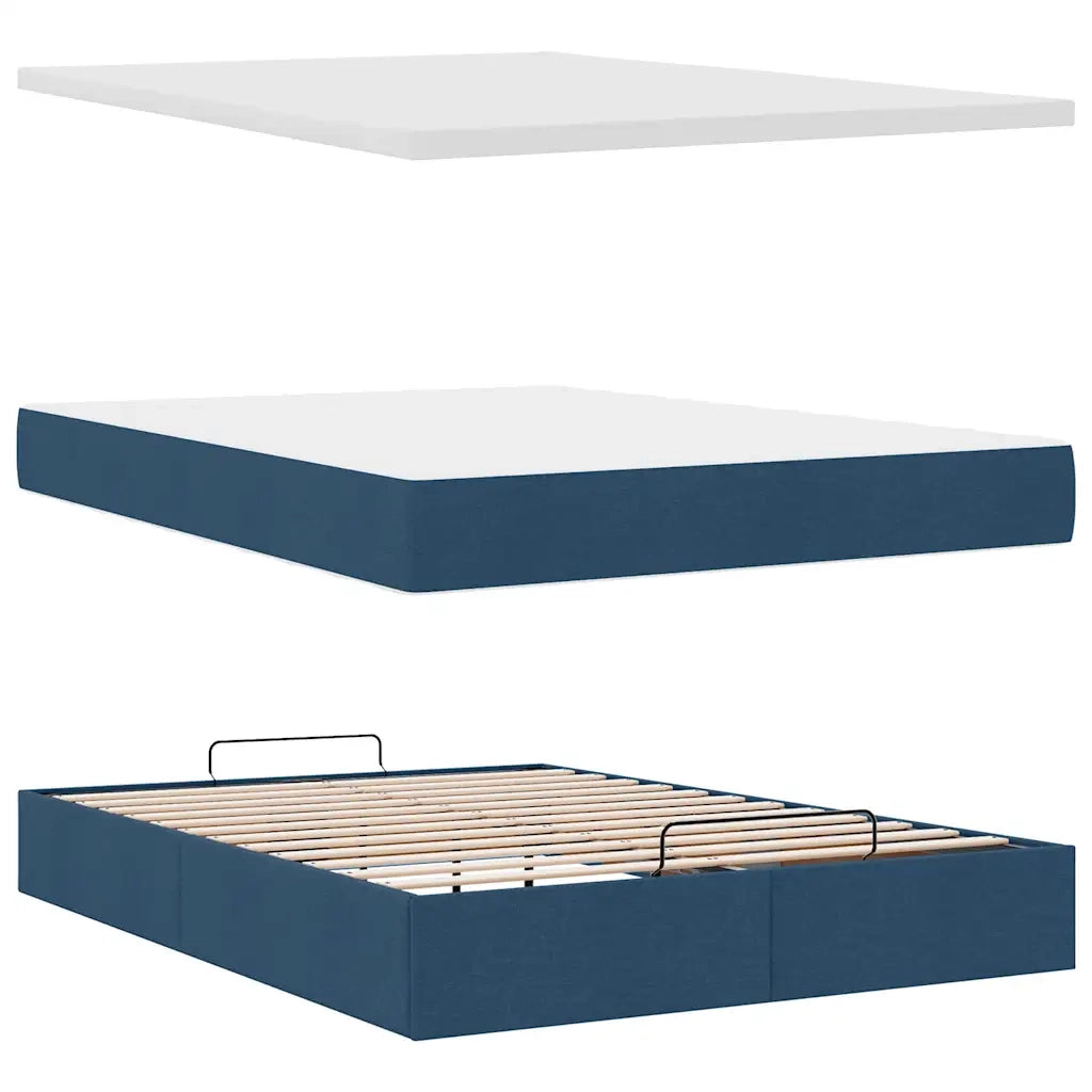 Struttura Letto Pouf con Materasso Blu 140x200cm in Tessuto 3312318