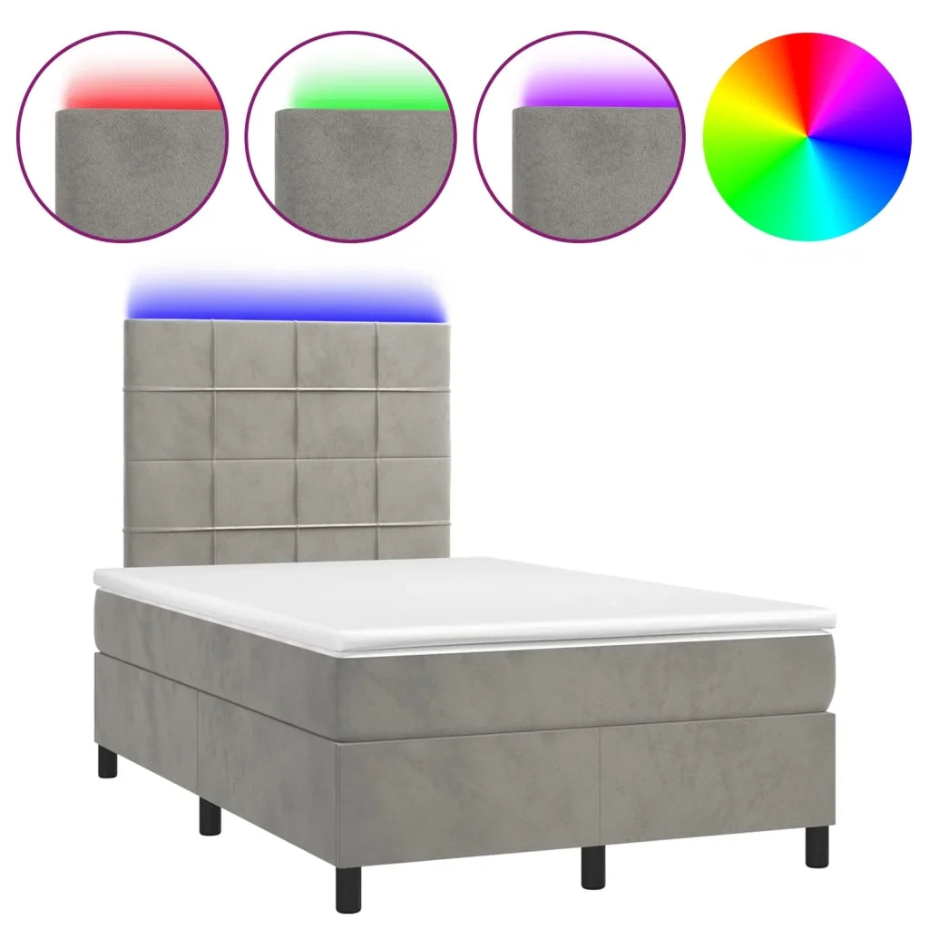 Letto a Molle Materasso e LED Grigio Chiaro 120x200 cm Velluto 3136113
