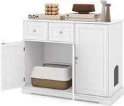 Maison de Toilette Chat, Mobile per Lettiera per Gatti con 2 Cassetti, 3 Ante e Ingresso Laterale e Dispositivo Anti-Rovesciamento, per Interni, 100 X 45 X 80 CM, Bianco