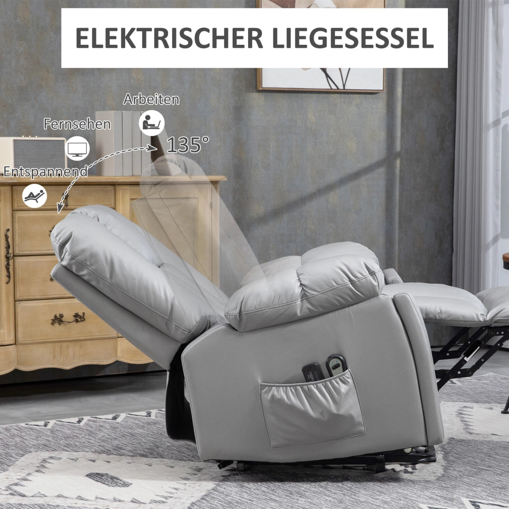 Poltrona Relax Elettrica Massaggiante con Aiuto alla Levata, Portabicchieri e Tasche, Metallo, Grigio Scuro