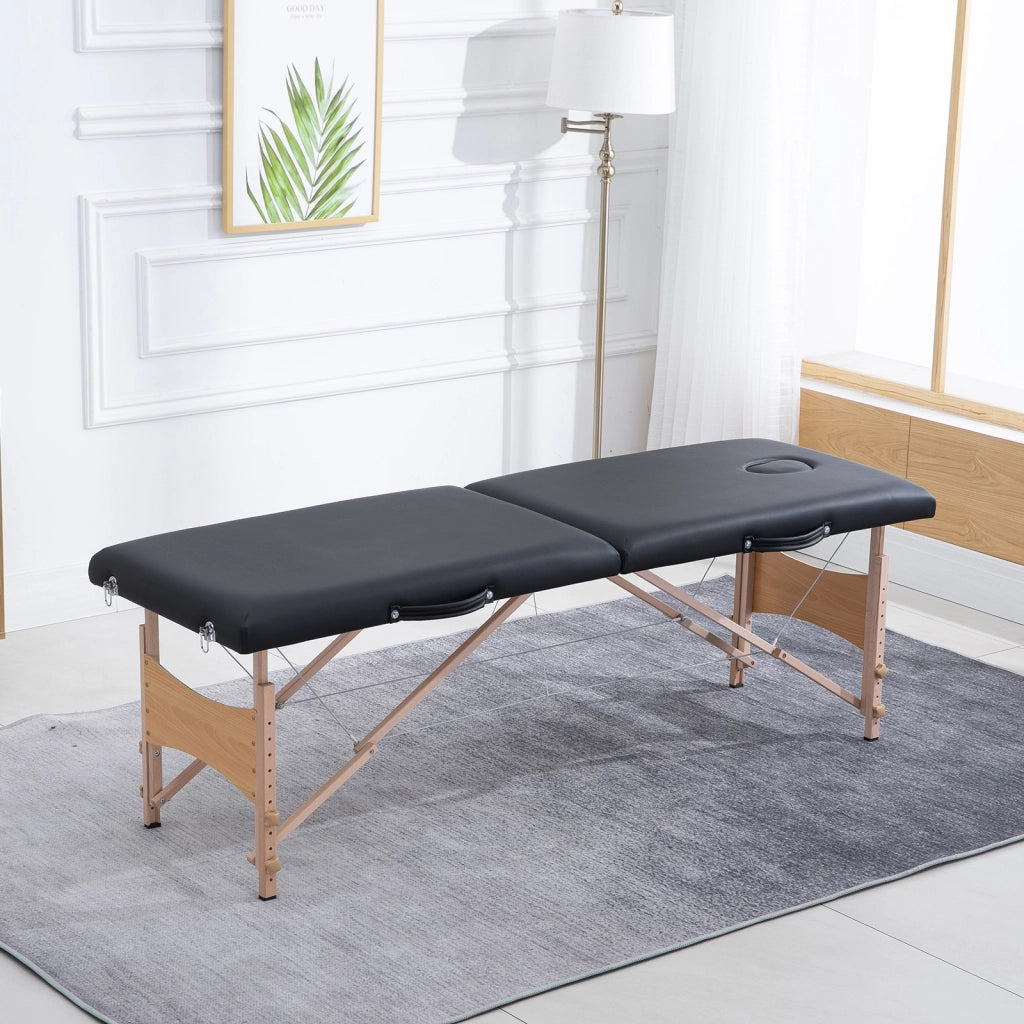 Letto Massaggio Portatile 2 Zone Regolabile ¨C zephmum ¨C 186x60 cm Nero Legno