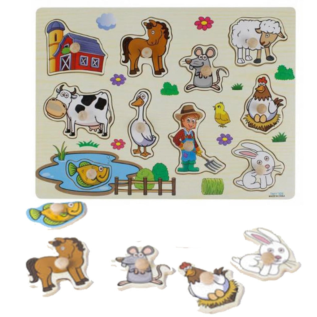 PUZZLE LEGNO INCASTRO EDUCATIVO  FATTORIA CAVALLO MUCCA SENSORIALE BAMBINI 07538