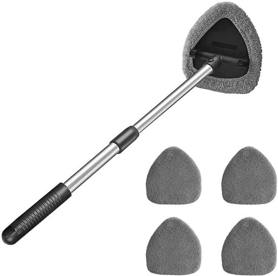 Strumento per pulire i finestrini con manico estensibile - Pads con microvezzi - Cappuccio rotante - Duraturo - Leggero - Ideale per interni ed esterni - Pulitore per finestrini