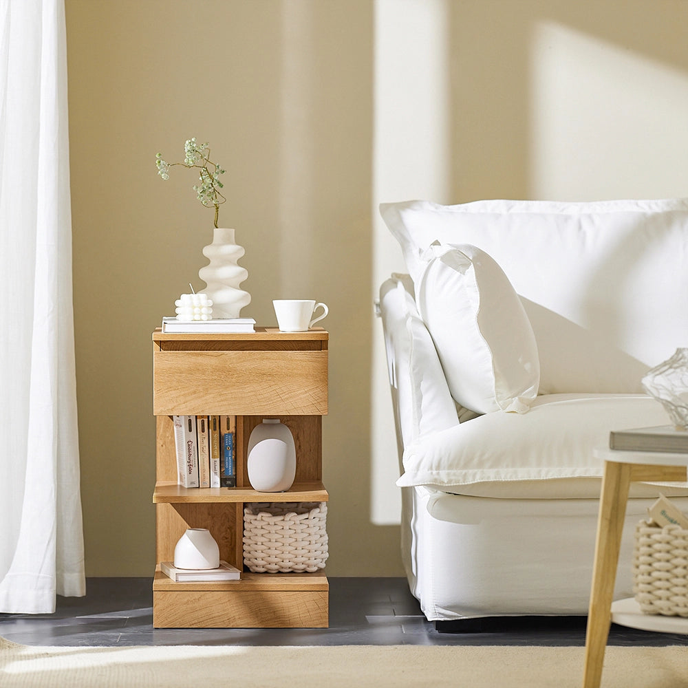 SoBuy FBT49-Nx2, Set di 2 Comodino Camera da Letto - Comodino con 1 Cassetto e 2 Ripiani, Tavolino Salotto - Moderna Cassettiera L39 x P39 x A65 cm Naturale